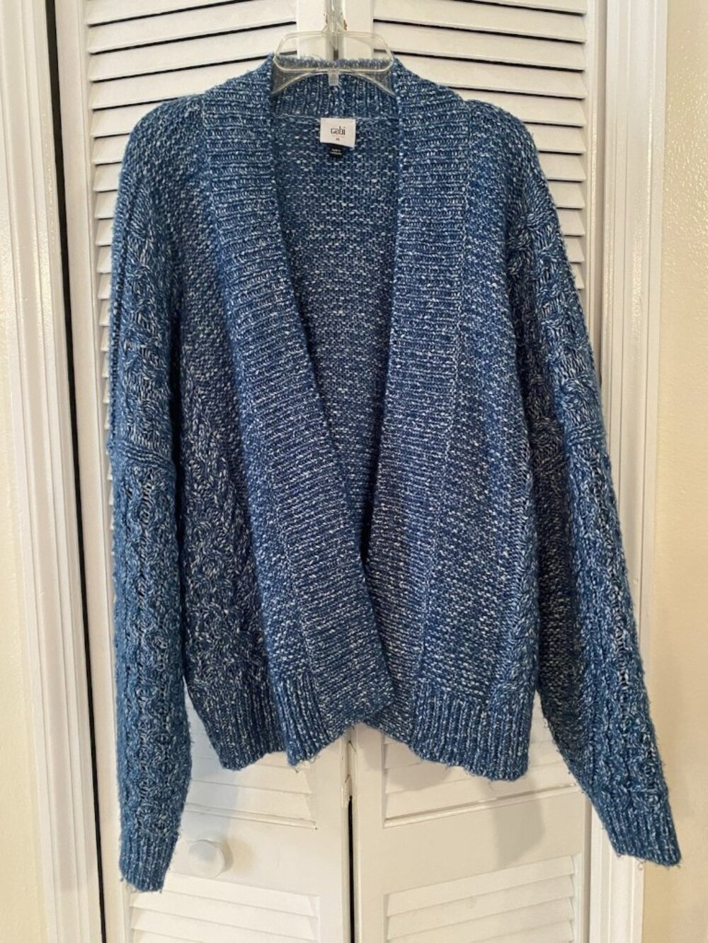 Cabi Astral Sweater Size M Celestial Blue Open Front Cableknit Cardigan Fall